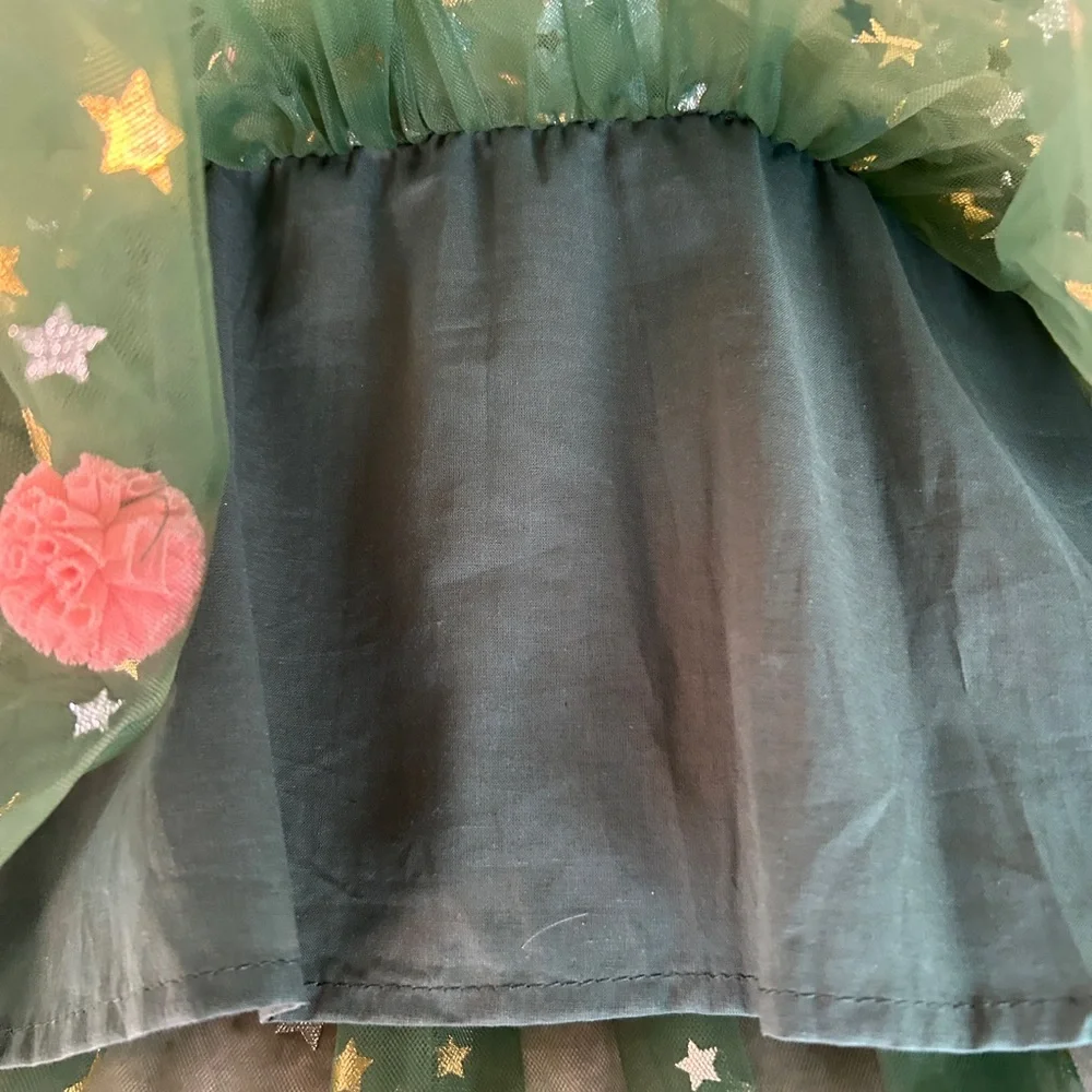 Festive Christmas Tree Costume Dress with Pom-Pom Ornaments